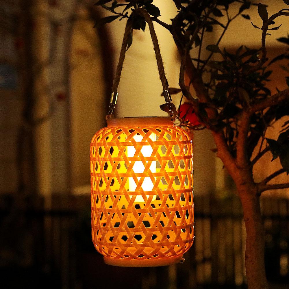 Solar Chinese Bamboo Rattan Weave Lantern - Spring Festival Outdoor Hanging Decoration for Balcony, Garden, and Courtyard.