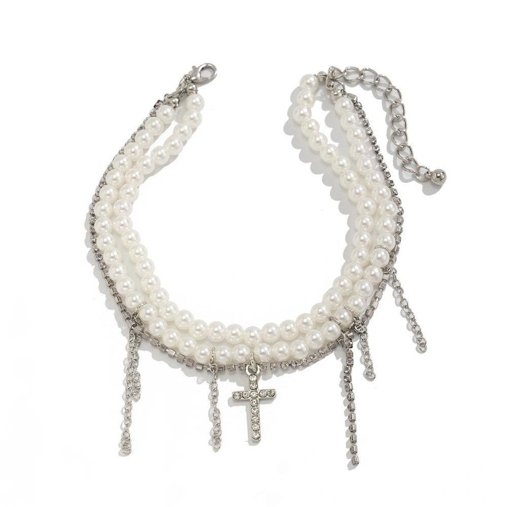 Simple Style Pearl Chain Shoe Jewelry Multilayer Design Tassel Anklet Party Jewelry Girl Jewelry