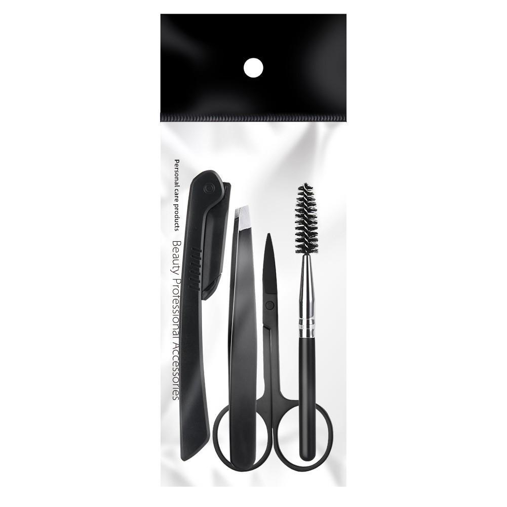 11-Piece Eyebrow Grooming Set: Stainless Steel Folding Trimmer with Comb, Clip, & Brush - Beginner Beauty Tool (Black) 4-piece set чёрный