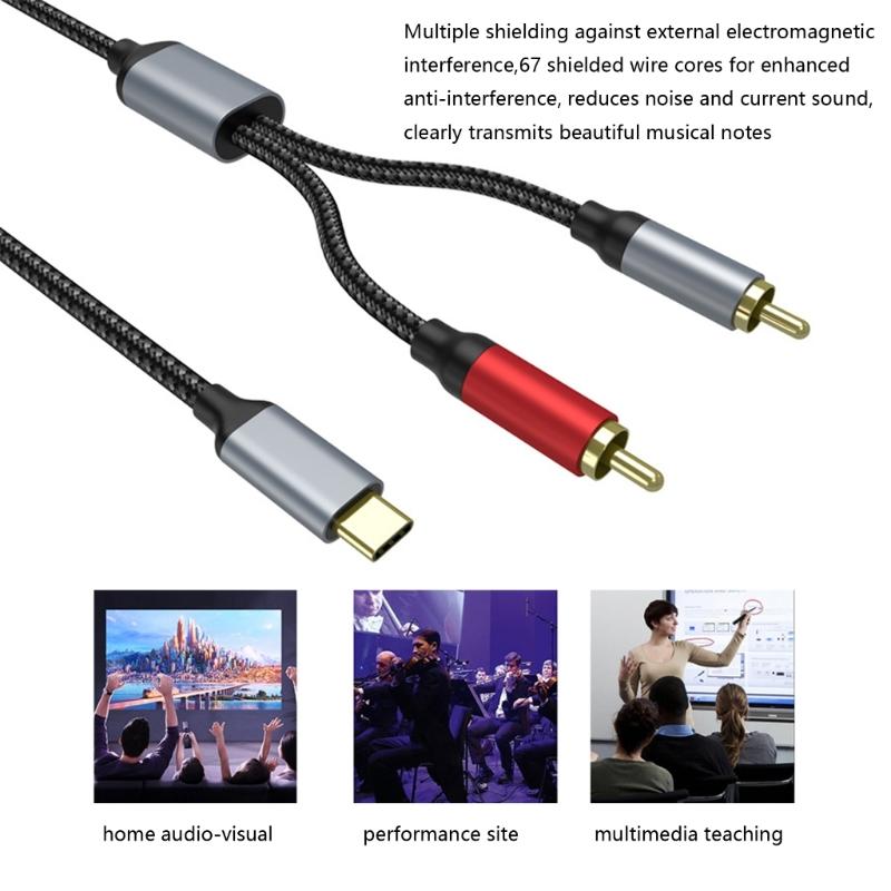 USB C To 2RCA Sound Cable 1.5m With Braided Design For Digital Analogs Devices