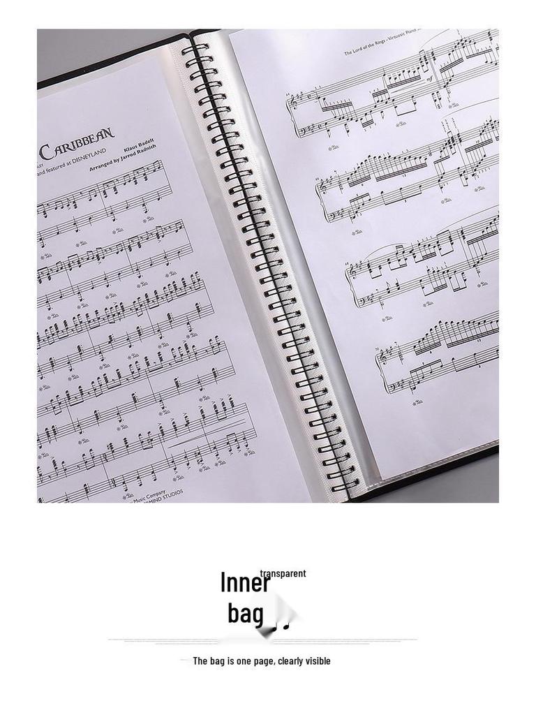 A4 Průhledný vícevrstvý pořadač na noty - Černý