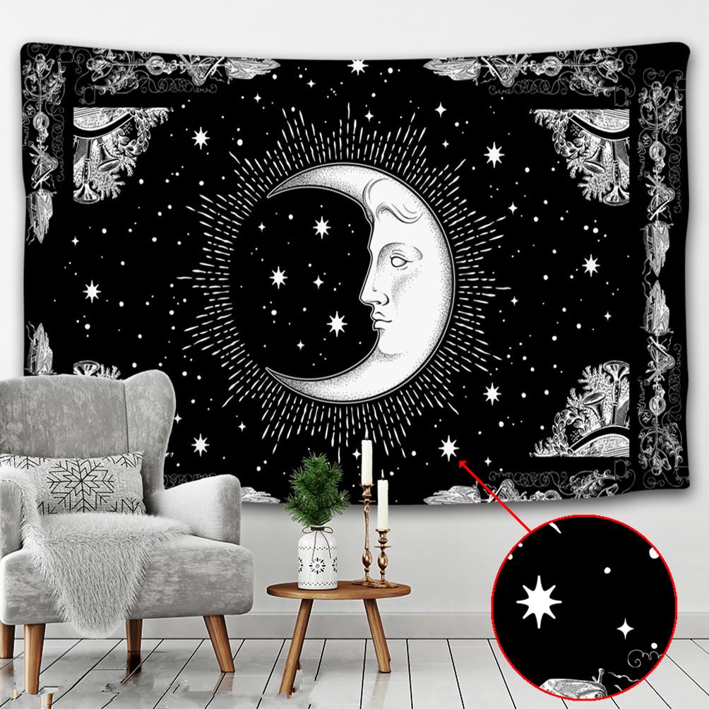 Bohemia Mandala Tapestry Sun and Moon Tapestry Wall Hanging Tarot Hippie Wall Rugs Room Dorm Decor Blanket Black and White Color