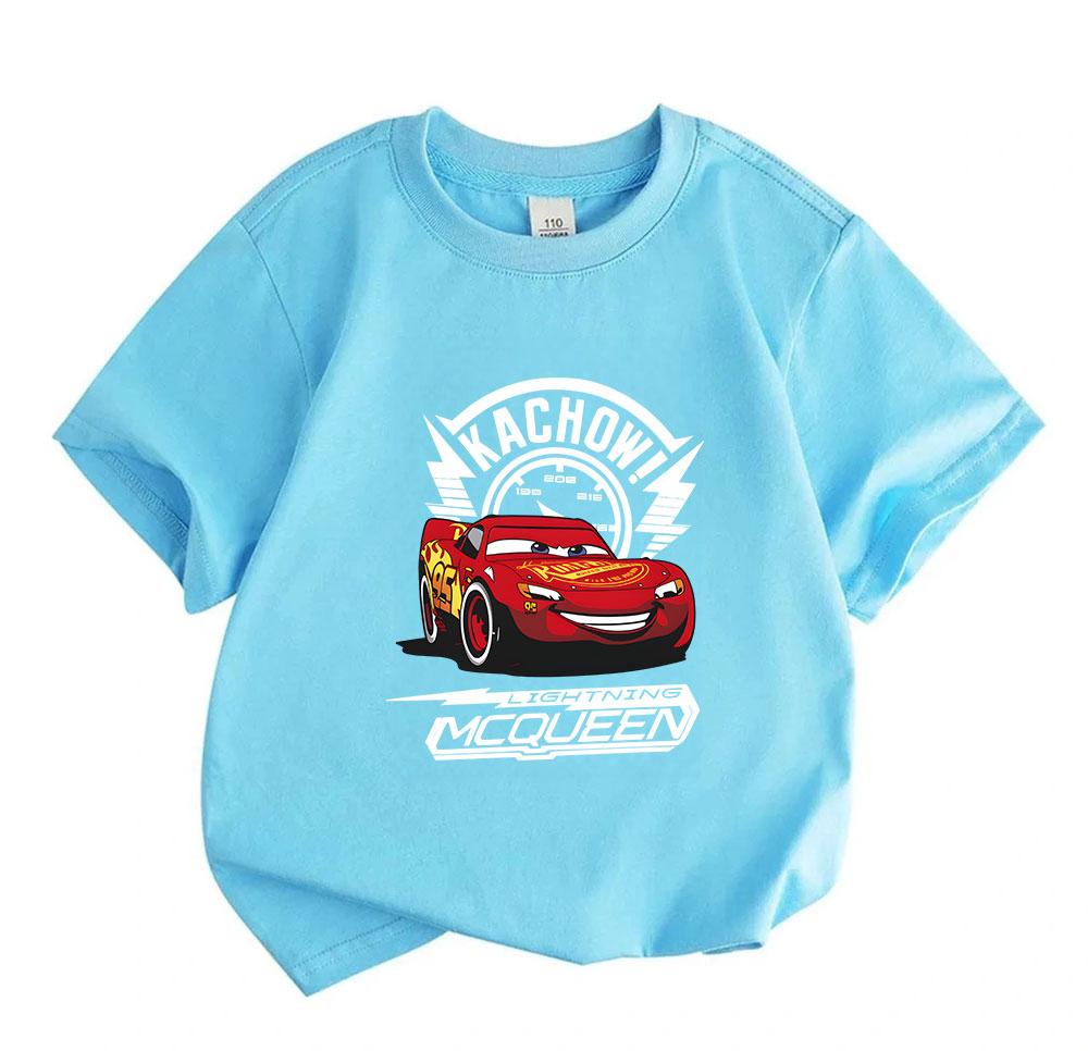 Cartoon Racing Car Print Kids T-Shirt for Boys Girls, 100% Cotton Casual Crew Neck Short Sleeve Tops, Lightweight Breathable Summer Cute Racing Vehicl