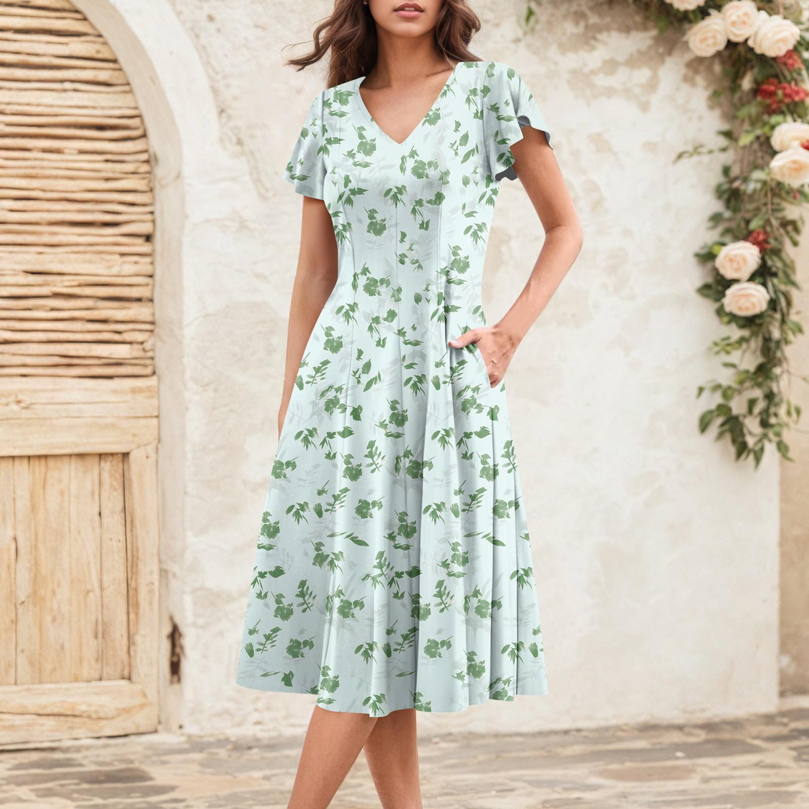 

Женское летнее модное элегантное платье миди в стиле ретро с V-образным вырезом и оборками на рукавах XL