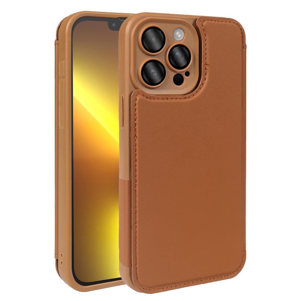 

For iPhone 13 Pro Magnetic Case RCS Eco Friendly Flip Phone Cover with Kickstand RFID Blocking Brown