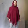 Tassel Women Autumn Cape Loose Knitting Solid Color Irregular Hem Warm Hooded Bohemia Fringed Lady Cloak for Work Shawl