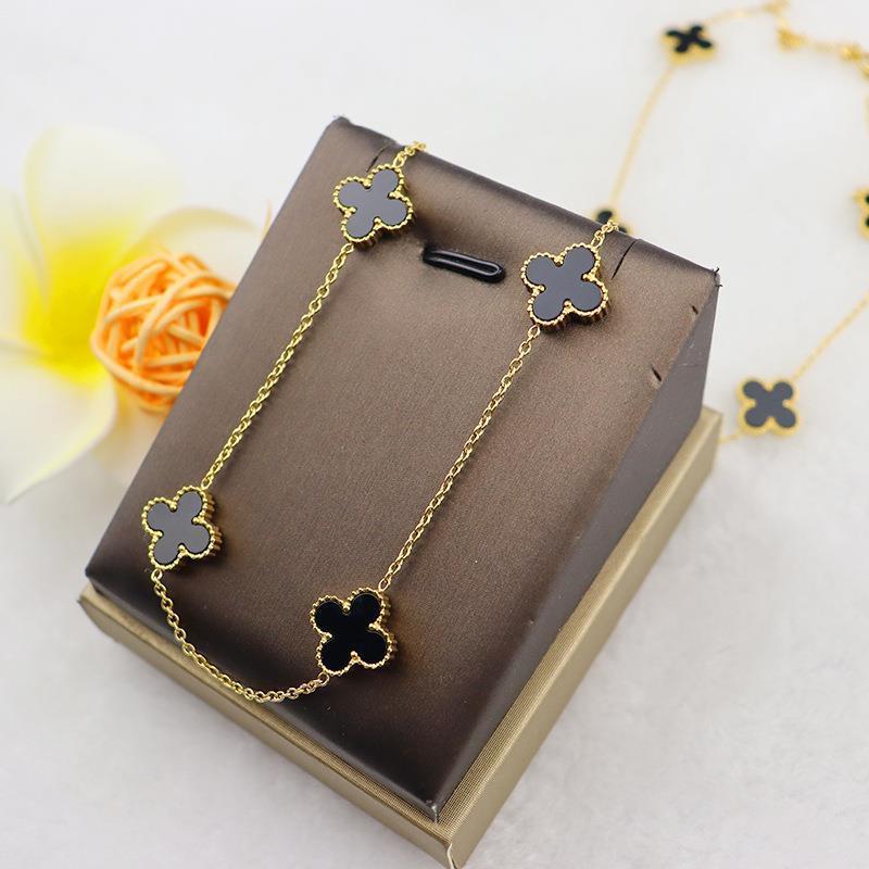 10 Flowers Double Sided Four Leaf Grass Necklace Simple and Luxury Fashion Flower Pendant Chain Necklace