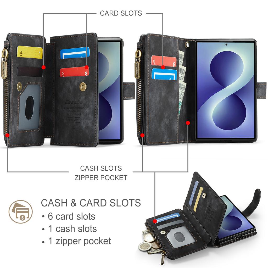 Kožená peněženka na zip Coque pro Samsung Galaxy Z Fold 8 Pouzdro Řemínek na zápěstí Kapsa na karty Funda Samsung Z Fold8 Široké Flip Book Etui