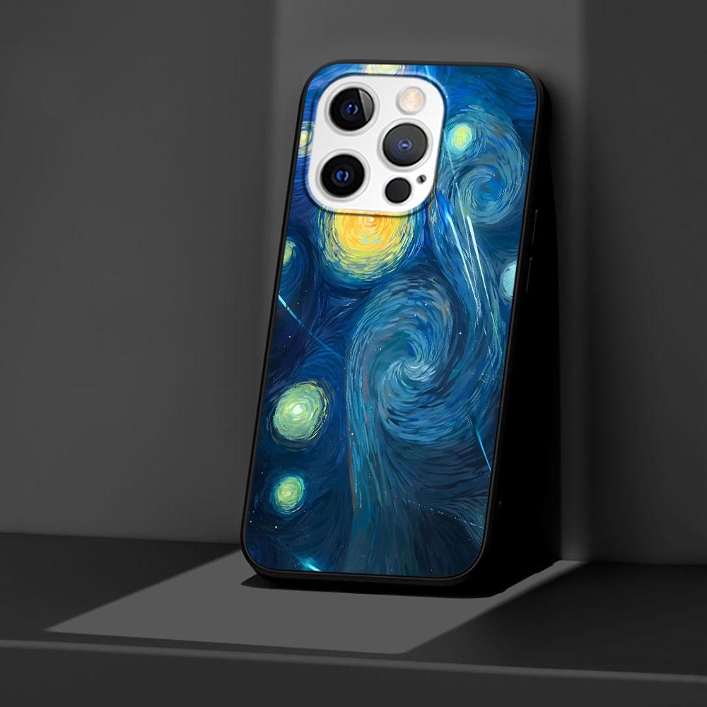 Starry Night Van Gogh Art Case for Apple iPhone 14 11 7 SE 2020 8 X XS 13 12 Mini XR 15 Pro Max Silicone Black Soft Phone Cover