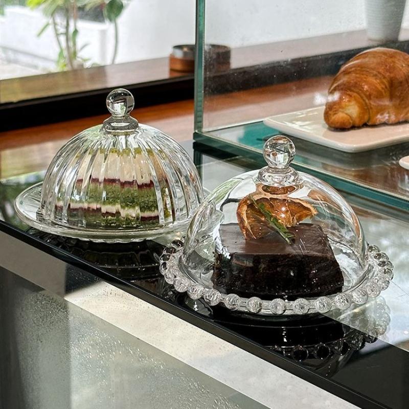 Luxuriöse transparente Kuchenschale mit Deckel Dim Sum Schale Obst Snack Schale Tischdekoration Küchengeschirr