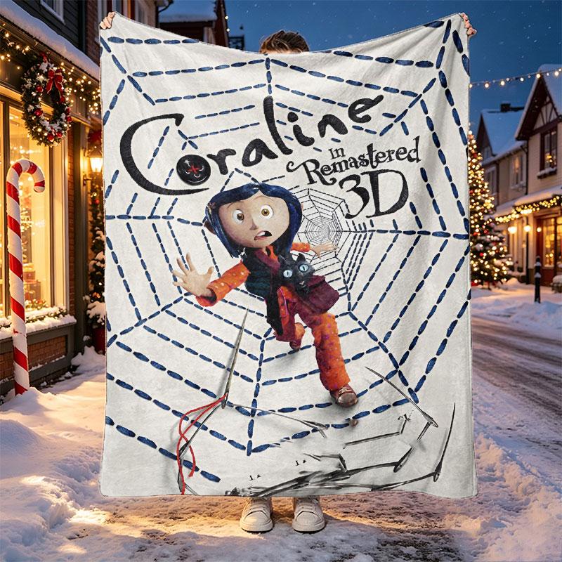 Coraline Pattern Blanket for Home Decoration, Bed, Sofa, Car Travel, Camping, Suitable for All Seasons, Birthday Christmas Gift