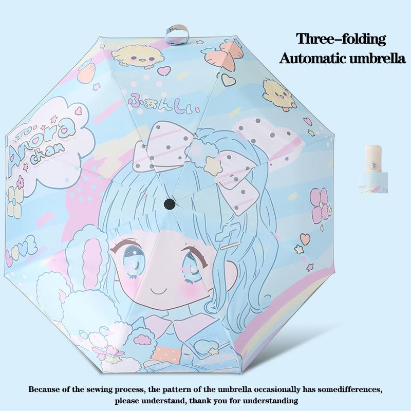 

Девочка с зонтиком Милый автоматический зонт Светоотражающая полоса Конструкция без отскока Безопасный зонт Блокирует УФ-лучи и устойчив к ветруЗонт