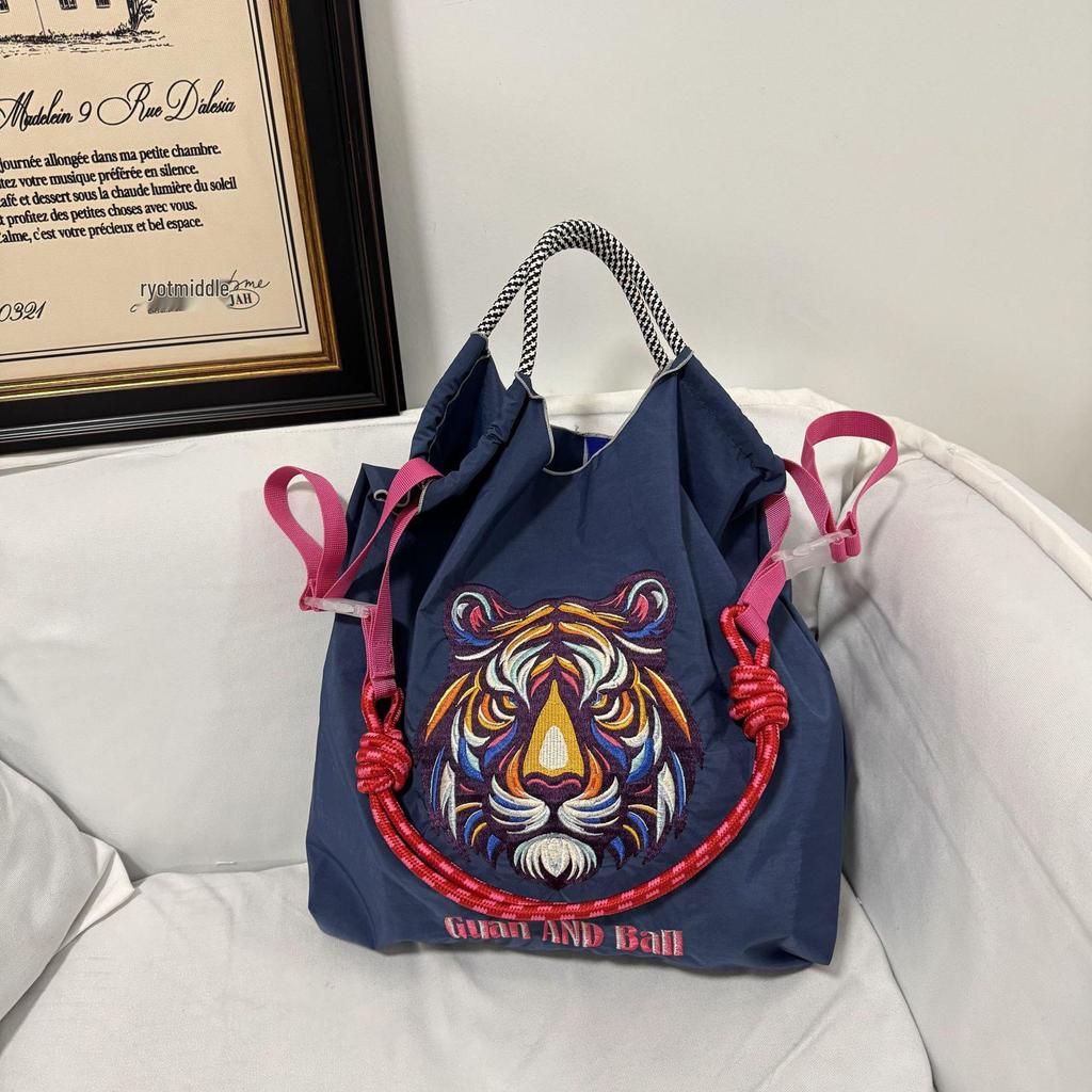 Trendy Large-Capacity Japanese-Style Nylon Embroidery Shoulder Bag for Women