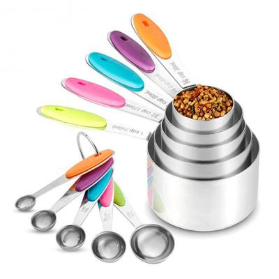 Measuring Spoon Set with Colorful Anti-Slip Silicone Handles Stainless Steel Food Grade Accurate Scale Markings Complete Baking And Cooking Cups