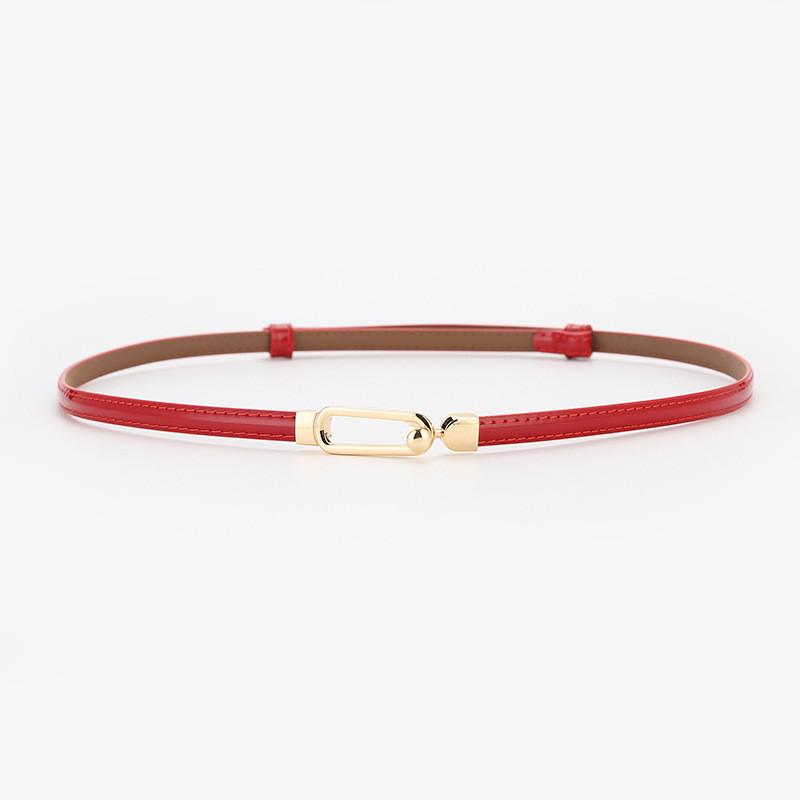 

Leather Women Belt Slim Fit For Dresses With Adjustable Buckle For Office And Casual Wear Red Patent