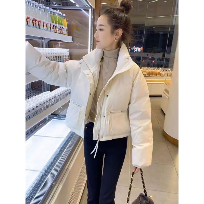 Winter Fashion Stand Collar Pocket Warm Coat Women Loose Casual Solid Color Cardigan Lady Outwear Zipper Top