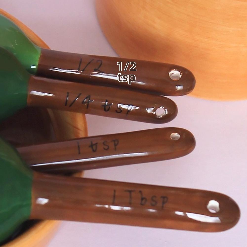Ceramic Measuring Spoons Set with Base Baking Spoons Flower Pot Cactus Ornament Powder Scoop