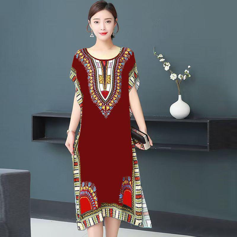 Women's Fashion Summer Spring Print Short Sleeve V-Neck High Waist Casual Beach Dresses