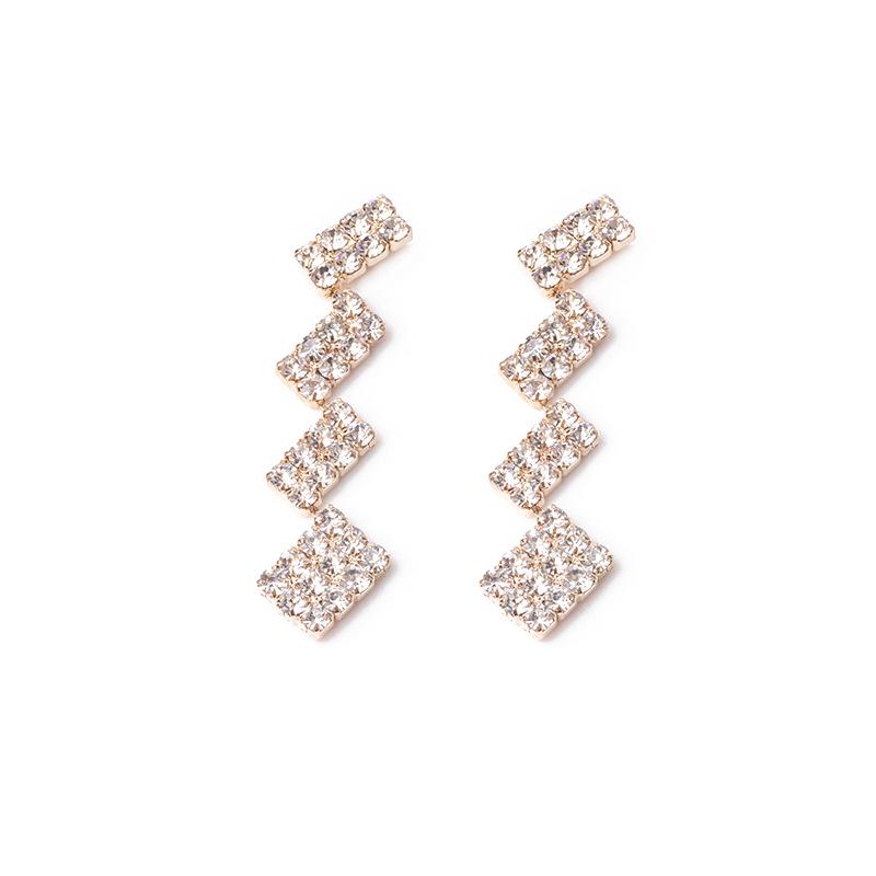Geometric Square Splicing Super Flash Full Diamond Stud Earrings Chic Style Exquisite Gas Personality Earrings Earrings