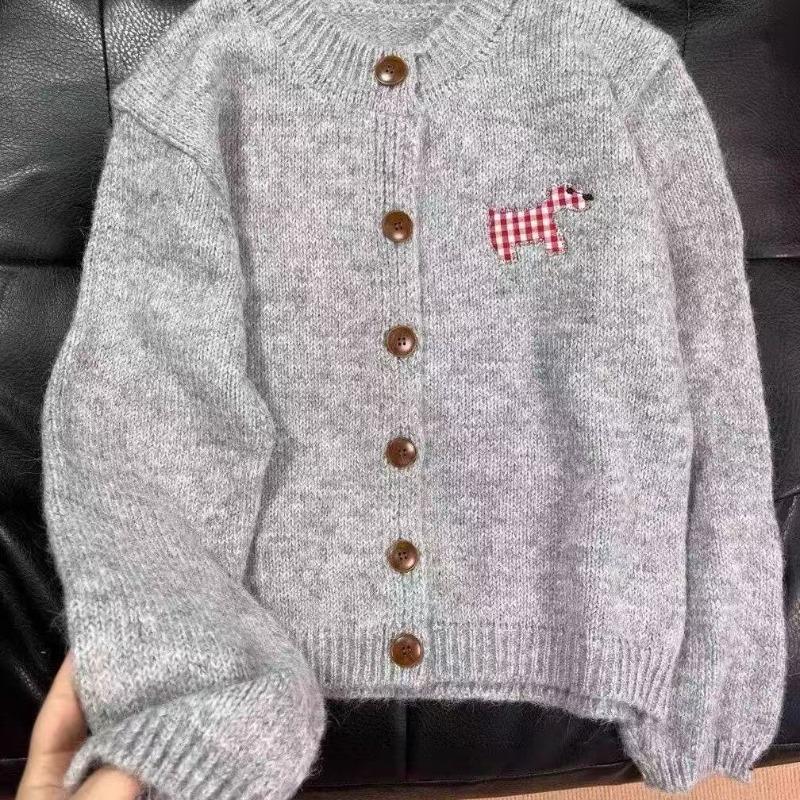 Retro puppy sticker soft glutinous sweater cardigan women's autumn and winter wear loose lazy wind knitted sweater top
