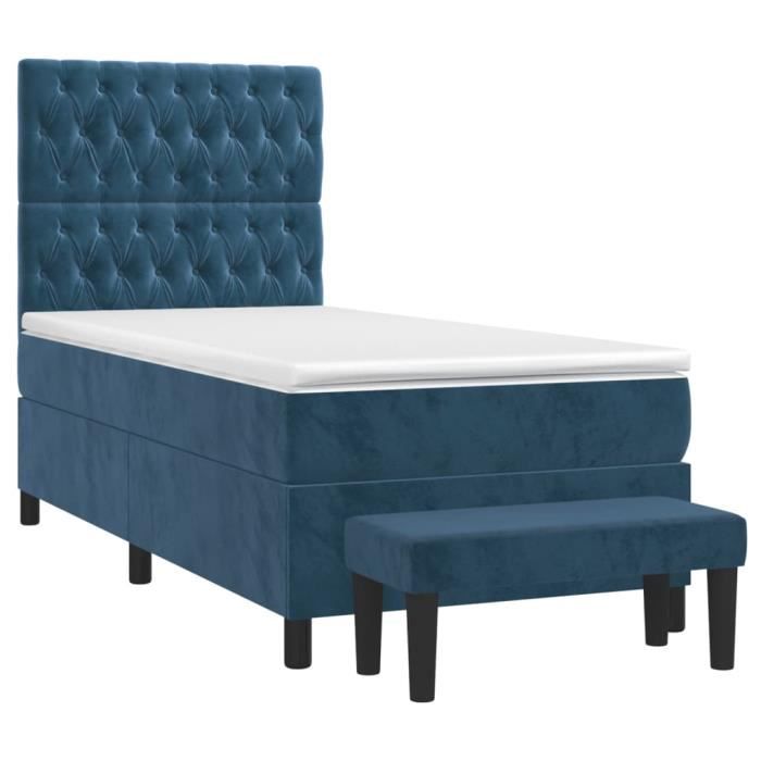 3138005 vidaXL Lit à sommier tapissier avec matelas Bleu foncé 90x200 cm