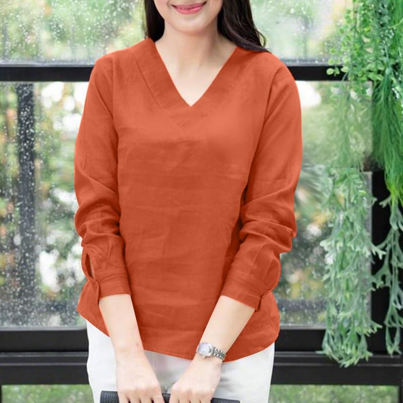 

ZANZEA Women Casual V-Neck Solid Color Loose Long Sleeve Blouse S оранжевый