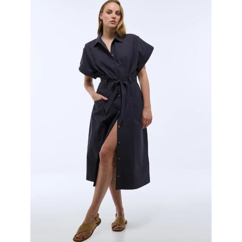 Real Foreign Trade Surplus Order German Woven Cotton Official Website Summer Xinkun Women Waist Hugging Shirts Single-Breasted Dress
