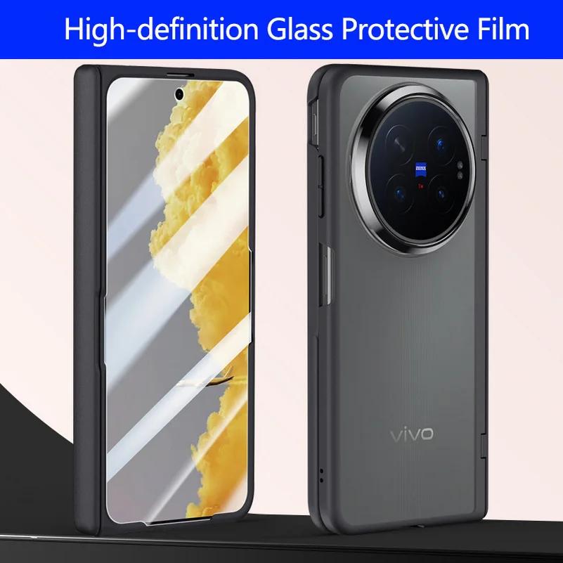 Frosted Semi-transparent Back Cover For VIVO X Fold 6 with Metal Lens Ring Front Glass Screen Protector Case