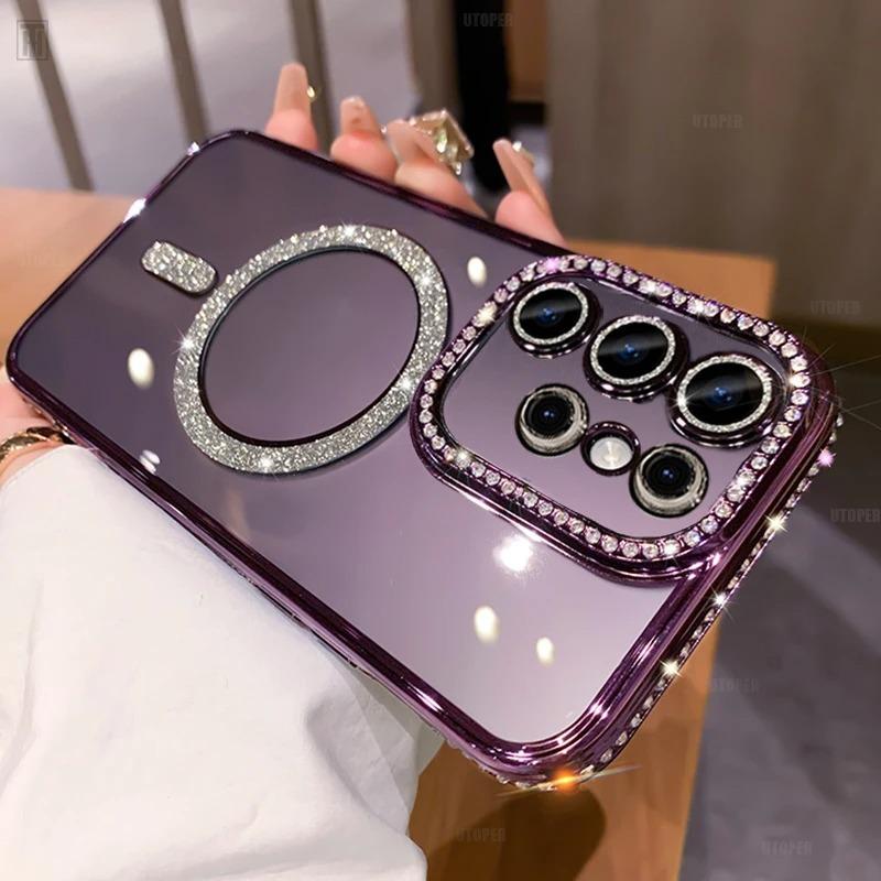 Suitable for Samsung A55 Mobile Phone Case Magnetic Flash Powder A36 Waterside Drill S25 Ultra Electroplating S24 Transparent 5G Soft A17