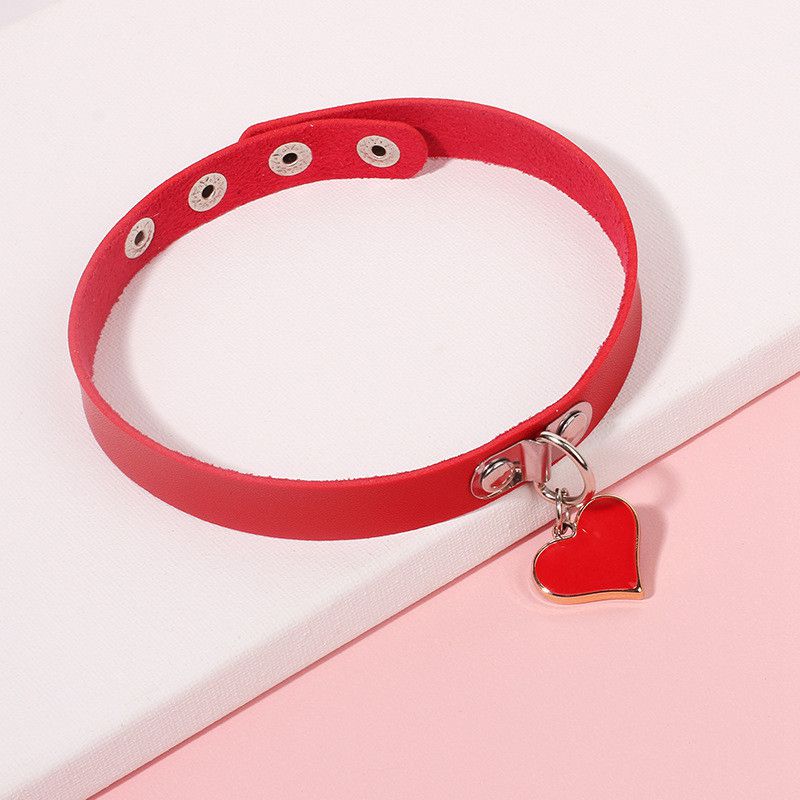 

PU Leather Gothic Women Necklace Rock Punk Collar Heart 1.5*40cm