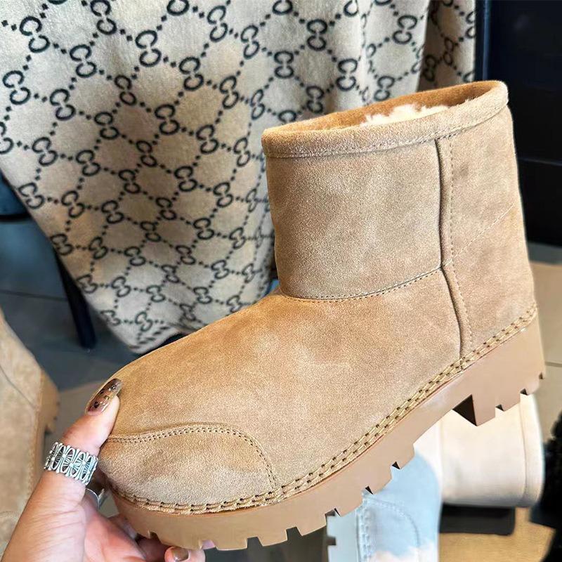 Top version~ Big head snow boots women's muffin heightening autumn and winter new non-slip boots short medium and long tube sheep curly hair snow