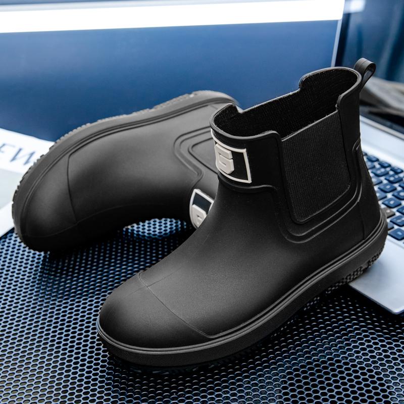 Męskie krótkie kalosze przeciwdeszczowe antypoślizgowe, modne buty do wody, kalosze z PVC formowane jednorazowo, pastoralne robocze buty wodoodporne