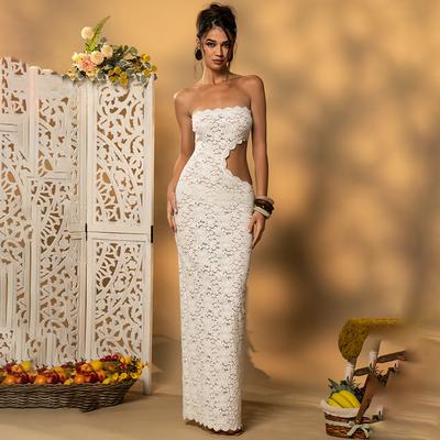 Off-shoulder Backless Sexy Maxi Dress Women Lace Strapless Sleeveless Hollow Out Skinny Club Party Long Dress Elegant