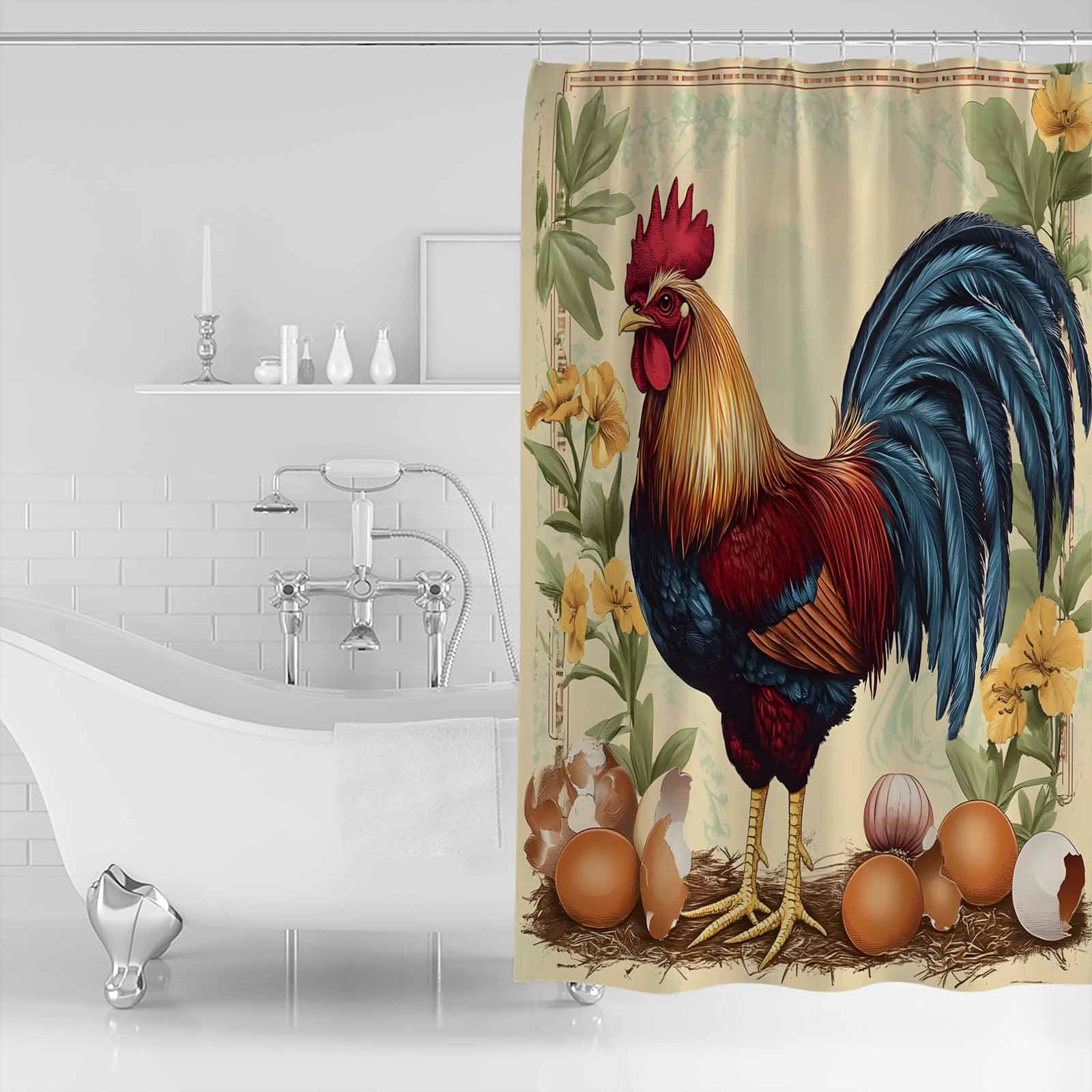 

Винтажный Фермерский Петух Яйцо Занавеска для Ванной Душевая Занавеска Художественная Красочная Коврик для Ванной Декорация для Домашнего Декора 122x183cm