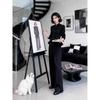 Spring and Autumn Plus-Size Women's Fashion Stand-Collar Jacket Set, Stylish Black Blazer with Wide-Leg Pants, Casual Two-Piece Set