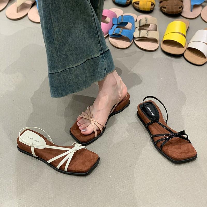 Wedge Heel Retro Temperament Sandals Women's Summer Wear New Naked Pink with Skirt Niche Thin Strap Shoes