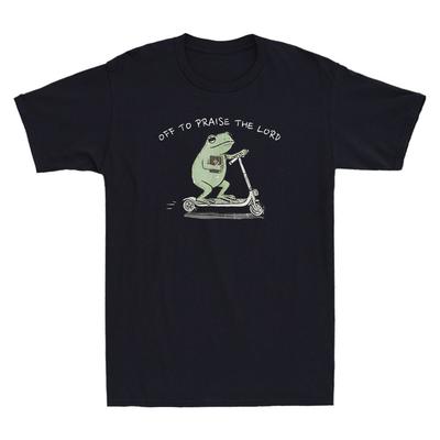 Off To Praise The Lord Funny Christian Frog Riding Scooter Meme Unisexs Tshirt