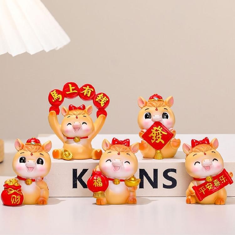Chinesisches Neujahr Pferdefiguren 2026 Harz Chinesische Tierkreiszeichen Pferdefiguren Schreibtischverzierung für Neujahrs-Heimdekorationen
