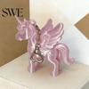 Bag Charm Keychain Pendant Heart-Shaped Metal Lobster Clasp Smooth Open Close 3D Printed Pink Pearlescent Unicorn