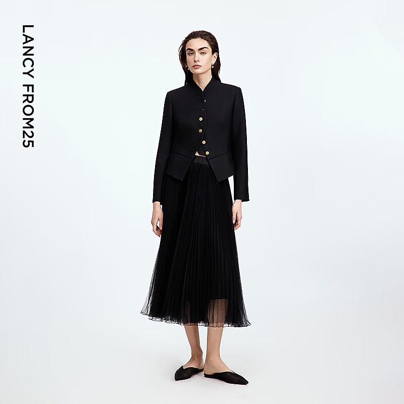 LANCY Flowy A-Line Pleated Mesh Midi Skirt