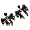 Elegant Black Diamond Bow Earrings: Retro & Exquisite Sparkling Jewelry for Women