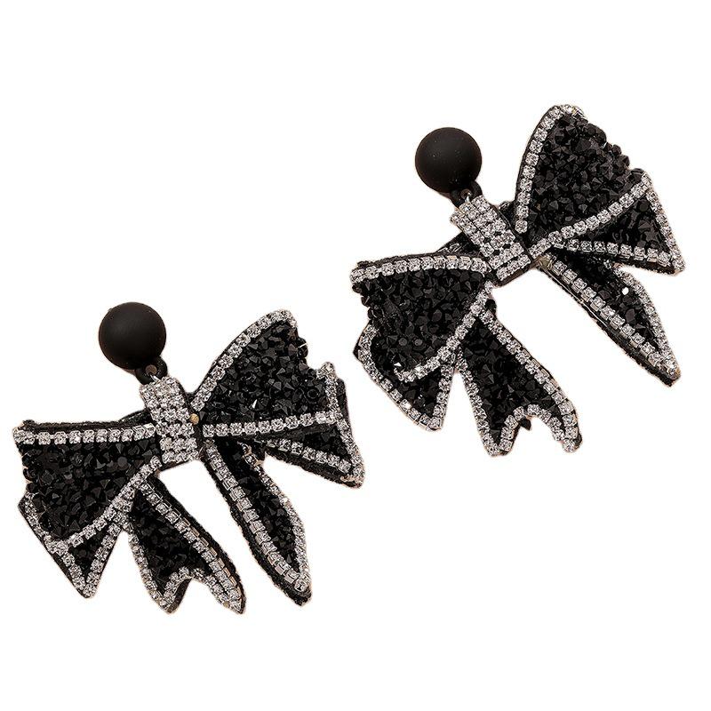 Elegant Black Diamond Bow Earrings: Retro & Exquisite Sparkling Jewelry for Women