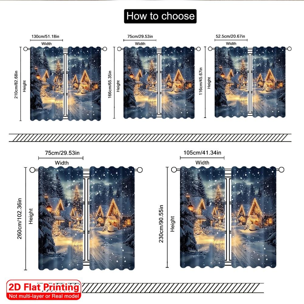 Set Of 2 Flat Printing Merry Christmas Popular Window Curtains Snow Scene Polyester Fabric Without Electricity Birthday Curtain
