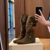 Inner Heightening Boots Women's 2025 New Autumn Retro Versatile Stacking Boots Belt Buckle Slim Tall Knight Boots