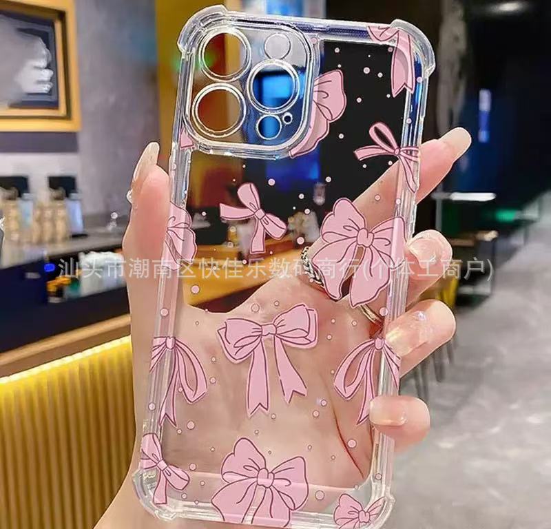 Cute bow mobile phone case for Apple iPhone11/12/13/14 promax four corners anti-drop 15/16
