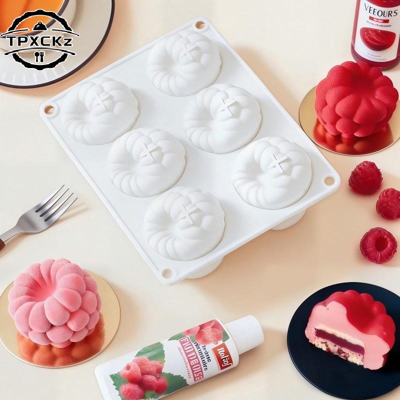 6 Cavity Raspberry Mousse Cake Baking Mold Fruit Shaped Dessert Silicone Mold For Chocolate Pudding Decorating Tools 1PC