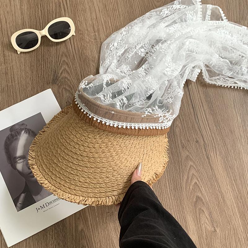 

Кружевной шелковый шарф-шаль шляпа от солнца интегрированная летняя солнцезащитная дышащая ультрафиолетовая универсальная соломенная шляпа с широкими полями