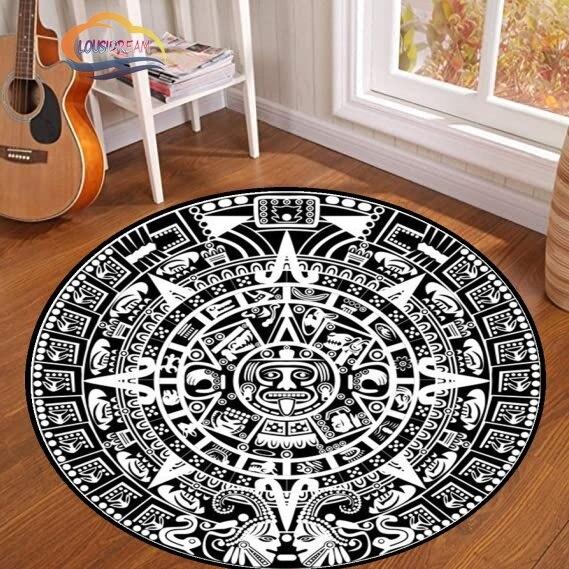 Tapis rond à motifs pentagramme soleil, tapis piège du diable satan, pentagramme blanc sur tapis noir, tapis surnaturel, tapis runique