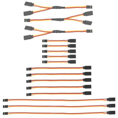 16 Stück RC-Servo-Verlängerungskabel-Kit – 75/150/300 mm – JR/Futaba Kompatibel – Enthält 1-zu-2 Y-Kabel – Zuverlässig und Langlebig