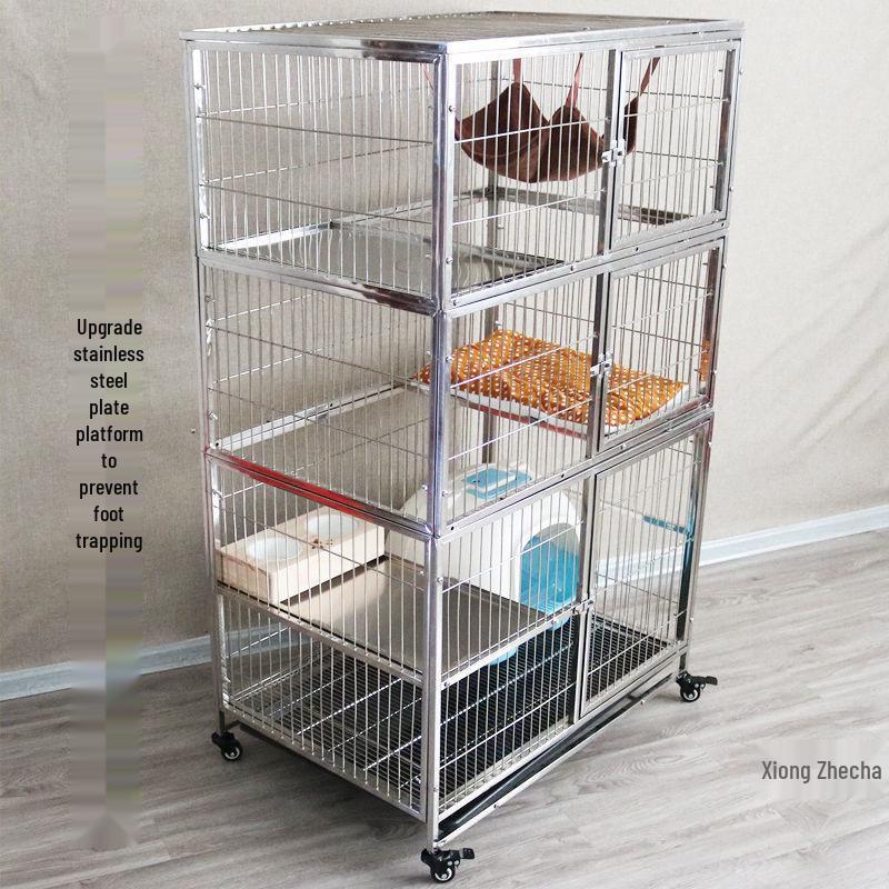 Stainless Steel Multi-Layer Indoor Cat Cage and Villa